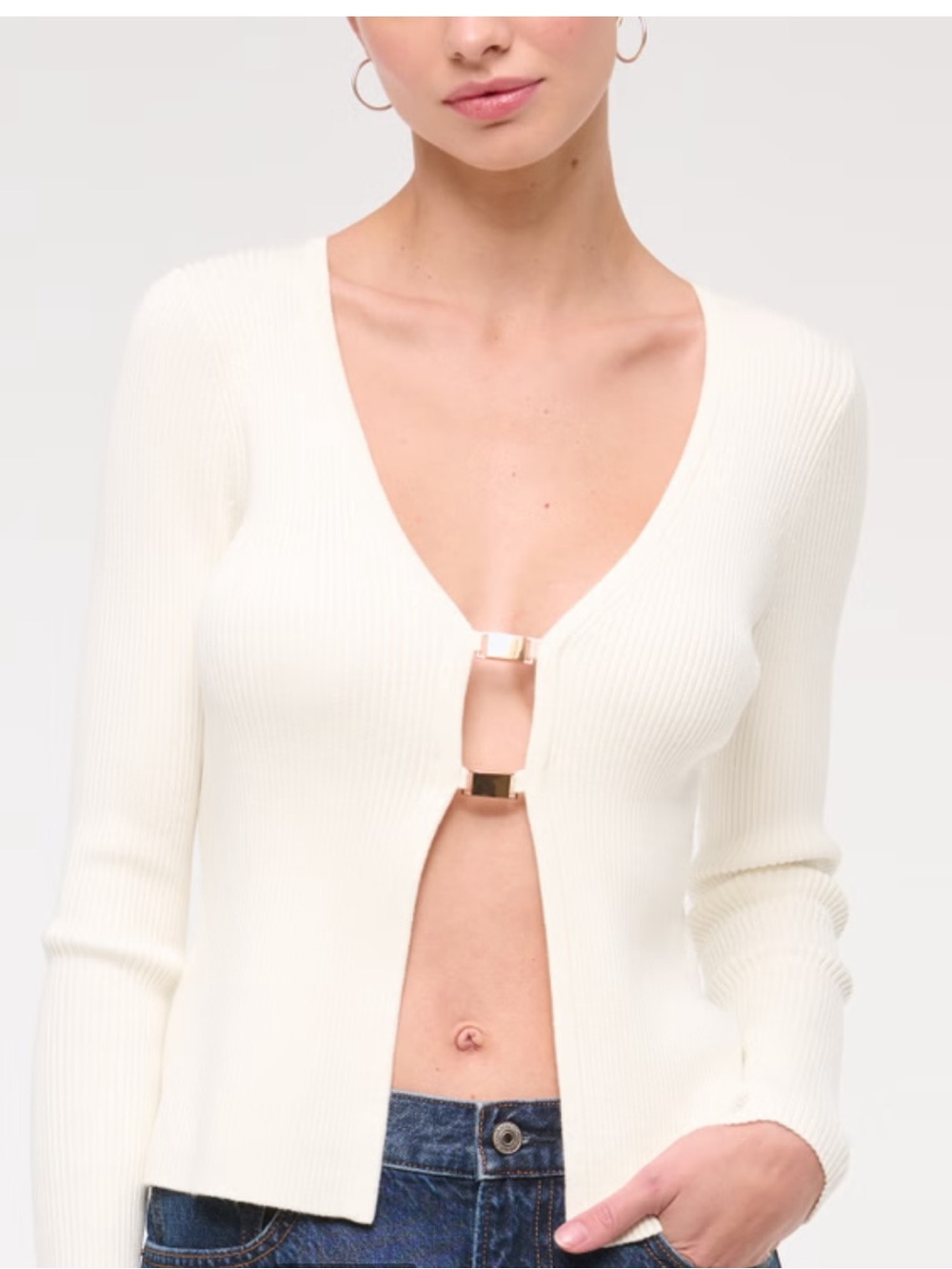 Abercrombie & Fitch Cream Ribbed Hardware Cardigan